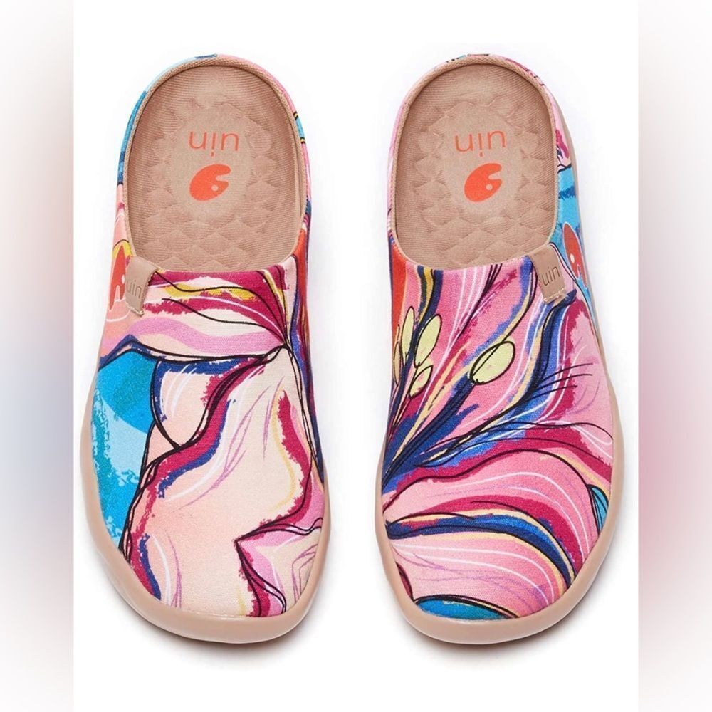 UIN Women's Comfort Travel Shoes Wide Toe Slip On Slippers (Lily Blossom)